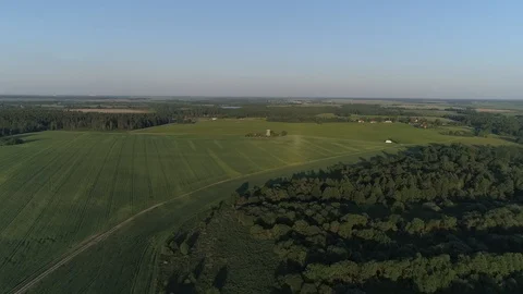 Aerial flying over Dududki located around forests and fields. Stock Footage 101979271