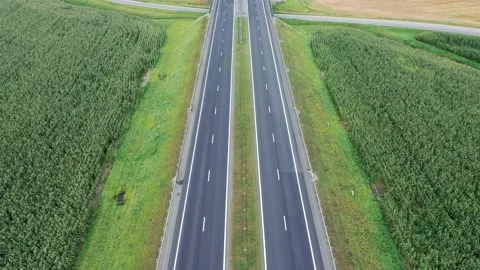 Aerial Flying Over An Empty Intercity Speed Highway During The Quarantine Stock Footage 130900603