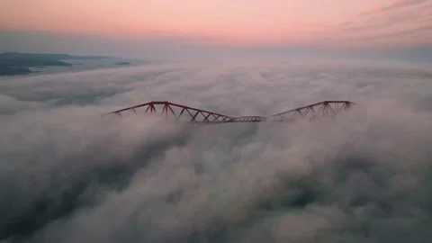 Aerial - Flying Over Firth of Forth During Cloud Inversion Stock Footage 172544010