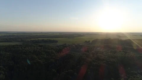 Aerial flying over forests and fields in sunny summer weather Stock Footage 101979475