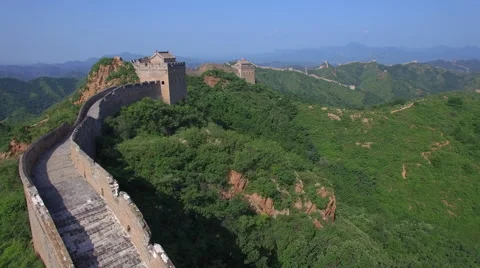 AERIAL FLYING OVER THE GREAT WALL OF CHINA Stock Footage 67230200
