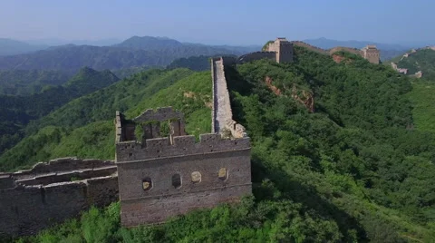 AERIAL FLYING OVER THE GREAT WALL OF CHINA Stock Footage 67248291