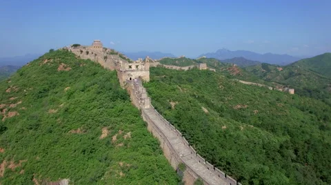 AERIAL FLYING OVER THE GREAT WALL OF CHINA Stock Footage 67258043