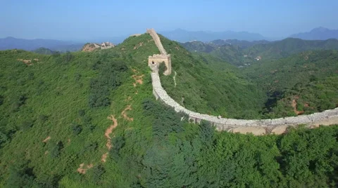 AERIAL FLYING OVER THE GREAT WALL OF CHINA Stock Footage 67258792