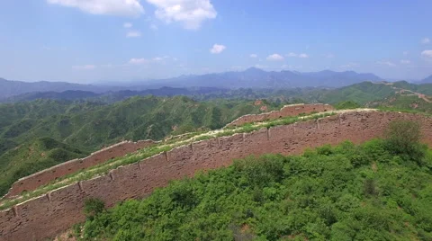 AERIAL FLYING OVER THE GREAT WALL OF CHINA Stock Footage 67344277