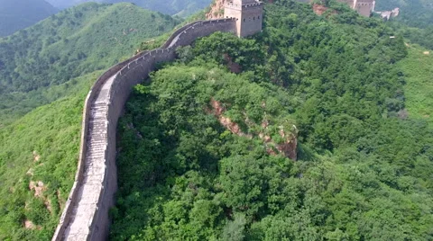 AERIAL FLYING OVER THE GREAT WALL OF CHINA Stock Footage 67352825