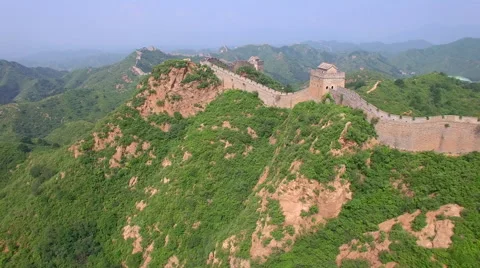 AERIAL FLYING OVER THE GREAT WALL OF CHINA Stock Footage 67379348