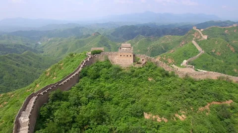 AERIAL FLYING OVER THE GREAT WALL OF CHINA Stock Footage 67385402