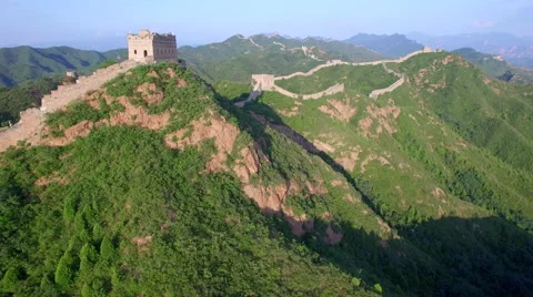 AERIAL FLYING OVER THE GREAT WALL OF CHINA Stock Footage 67432067