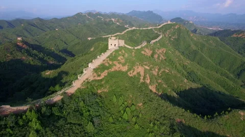 AERIAL FLYING OVER THE GREAT WALL OF CHINA Stock Footage 67436545