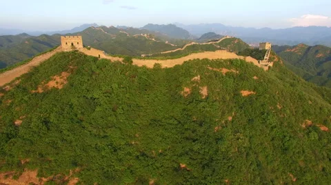 AERIAL FLYING OVER THE GREAT WALL OF CHINA Stock Footage 67442451