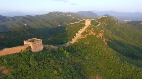 AERIAL FLYING OVER THE GREAT WALL OF CHINA Stock Footage 67444479