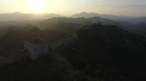 AERIAL FLYING OVER THE GREAT WALL OF CHINA Stock Footage 67484642