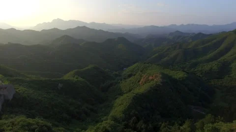 AERIAL FLYING OVER THE GREAT WALL OF CHINA Stock Footage 67526782