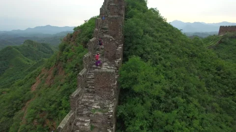 AERIAL FLYING OVER THE GREAT WALL OF CHINA Stock Footage 67548039