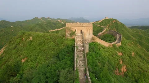 AERIAL FLYING OVER THE GREAT WALL OF CHINA Stock Footage 67555397