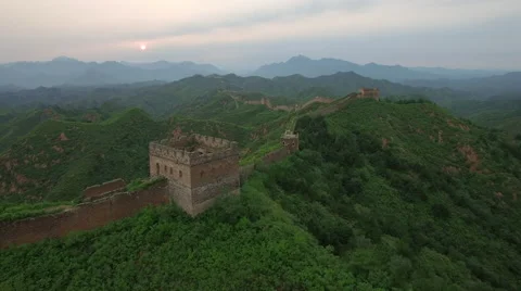 AERIAL FLYING OVER THE GREAT WALL OF CHINA Stock Footage 67562354