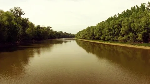 Aerial flying over river in forest Stock Footage 82335322