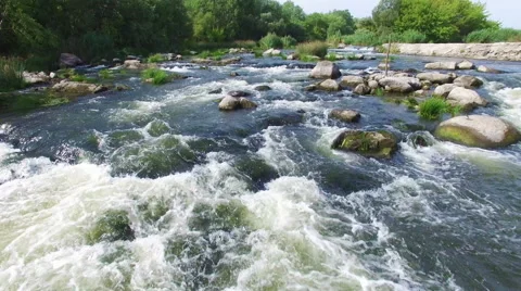 Aerial: flying over river rapids Stock Footage 54209914