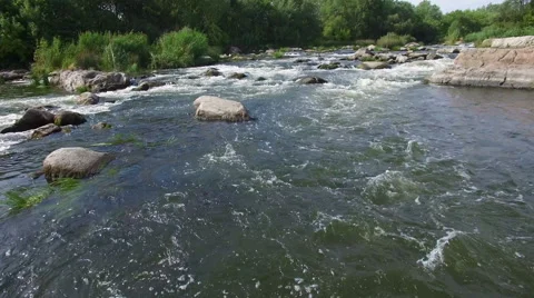 Aerial: flying over river rapids Stock Footage 54220637