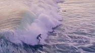 Aerial: Flying Over Surfers Catching Waves, Santa Cruz, Usa Stock Footage
