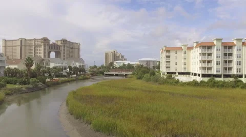 Aerial flying over tidal marsh in north myrtle beach Stock Footage 68813288