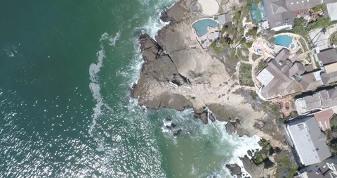 Aerial Flying Over Tide Pool Looking Straight Down at Thousand Steps Beach Lagun Stock Footage 89035448