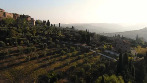 Aerial of flying over Tuscan fields and vineyards in Tuscany Italy Stock Footage 104185790