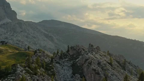 Aerial flying through Cinque Torri Unesco National Park Stock Footage 249255076