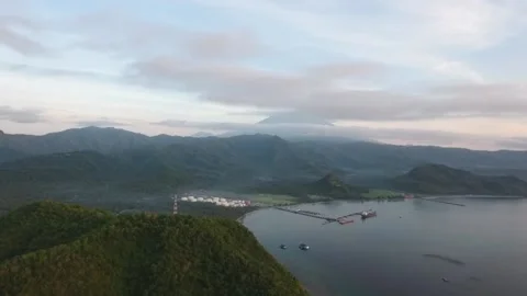 Aerial flying view of Padang Bay boat harbor Stock Footage