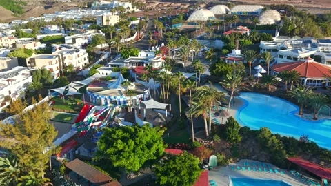 Aerial flyover above Morro Jable - Coast of Fuerteventura Canary Islands 스톡 동영상 335509302
