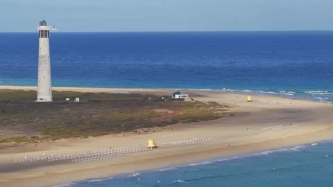 Aerial flyover above Morro Jable - Coast of Fuerteventura Canary Islands Stockbeeldmateriaal 335509440