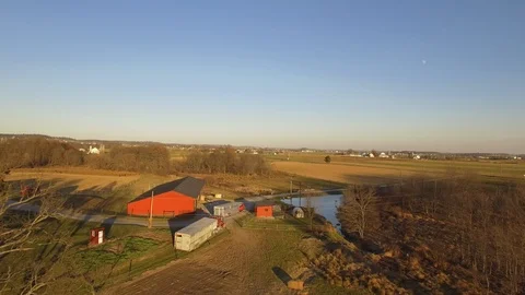 Aerial flyover of cattle farm. Video stock 102740989