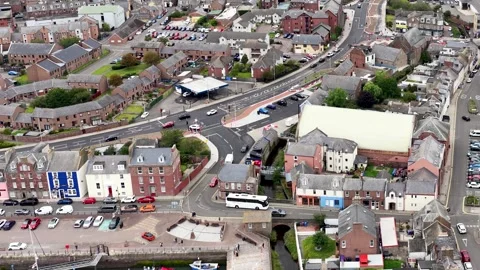 Aerial Flyover of Dundee Town Centre and Urban Streets Stock Footage 320449355