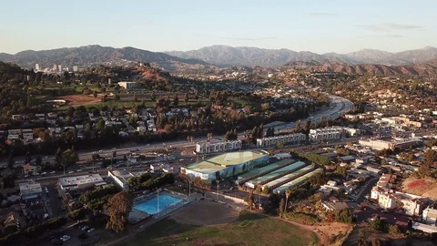 Aerial Flyover of Los Angeles Highway Stock Footage