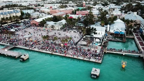Aerial Flyover Mallory Square Key West Video stock 87186072