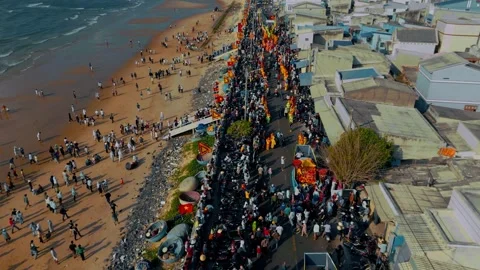 Aerial flyover: From model boat to dragon dance, Phuoc Hai Festival Stock Footage 334452331