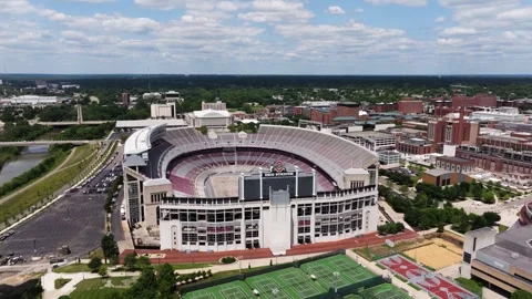 Aerial Flyover of Ohio Stadium with Empty Playing Field, Ohio State University Stock Footage 342079500