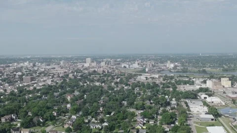 Aerial Flyover Over Cedar Rapids Iowa Downtown Skyline And Residential Area Stock Footage 340322610