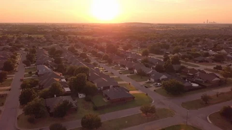 Aerial flyover of planned development in Oklahoma City at sunset. Stock Footage 100049620
