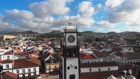 Aerial Flyover Of Praca Da Republica In Ponta Delgada, Azores 動画素材 91612252
