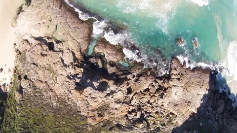 Aerial Flyover Rocks and Waves Robberg Nature Reserve Plettenberg Bay Stock Footage 75230802
