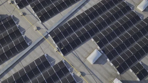 Aerial flyover rooftop installed with ma... | Stock Video | Pond5