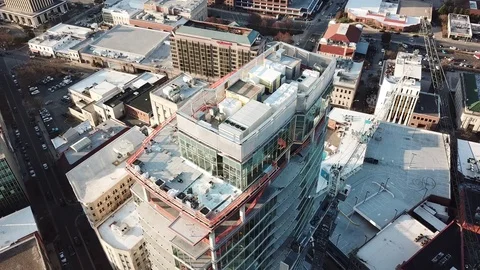 Aerial Flyover of Skyscraper Under Construction Stock Footage 120664196