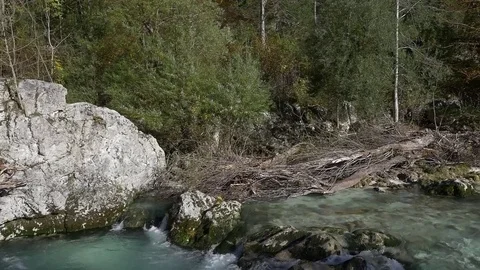 Aerial Footag on a River in Slovenia fly fishing route Stock Footage