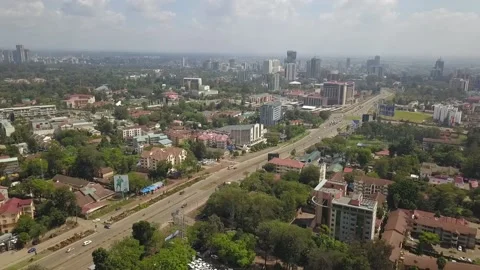 Aerial footage of African city/ African modern urban settlement Stock Footage