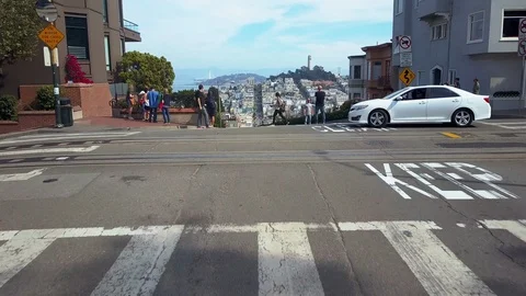 Aerial Footage Along Lombard Street, Revealing Downtown San Francisco, CA Stock Footage