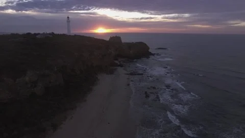 Aerial footage of approaching split point lighthouse, Great Ocean Road Stock Footage 89482777
