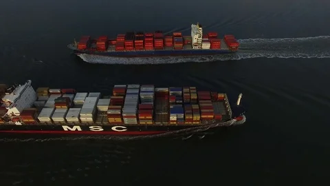 Aerial Footage - Charleston - Two Ships Passing Stock Footage