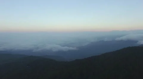 Aerial footage of clouds around Mount Daibosatsu on a summer sunrise, Yamanashi Video stock 58468260